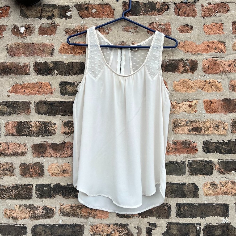 Ivory White Blouse Tank | Sheer | Zipper detail | Women's Small